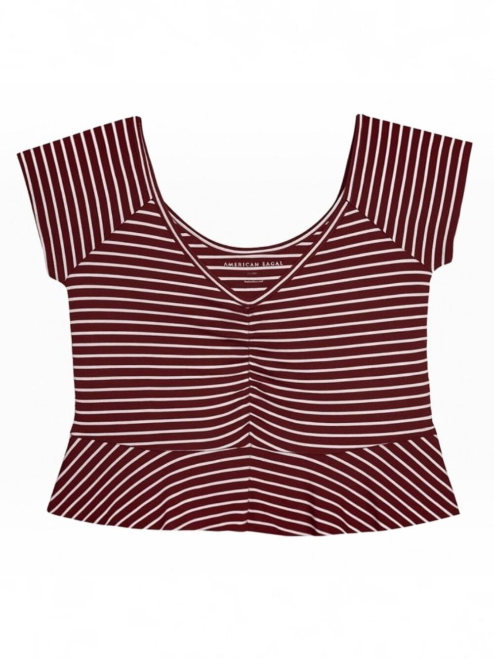 AMERICAN EAGLE Striped Peplum Burgundy White Crop Top - Size Medium